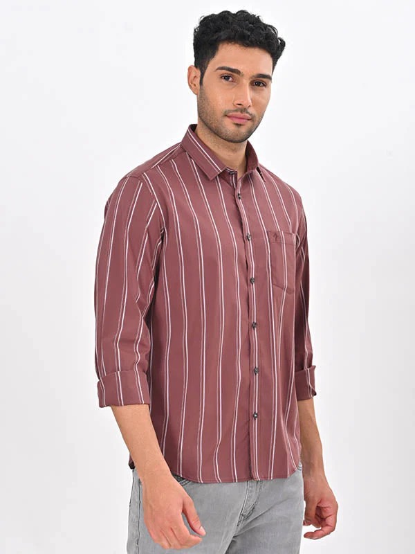 Indian Terrain Men's Regular Fit Full Sleeve Striped Maroon Shirt
